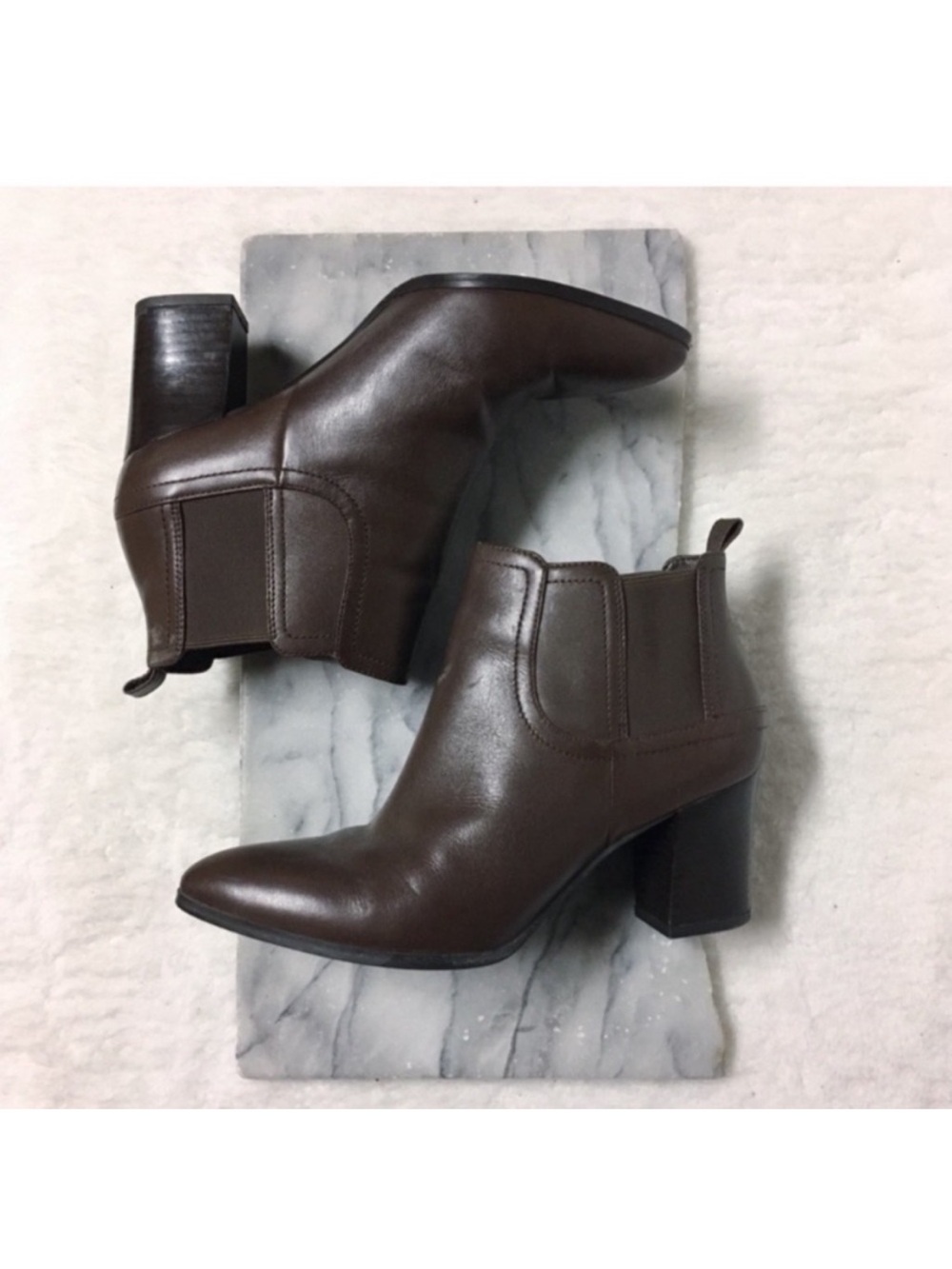 Franco Sarto Cita Dark Brown Leather Block Heel Chelsea Boots Size 8